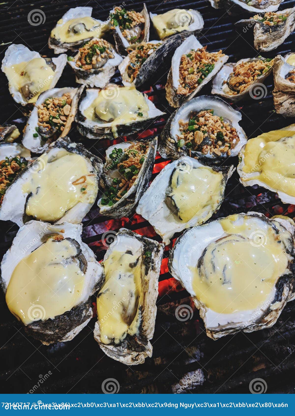 Grilled Oysters with Cheese on Charcoal Flame Stock Image Image of oysters, party 172160717