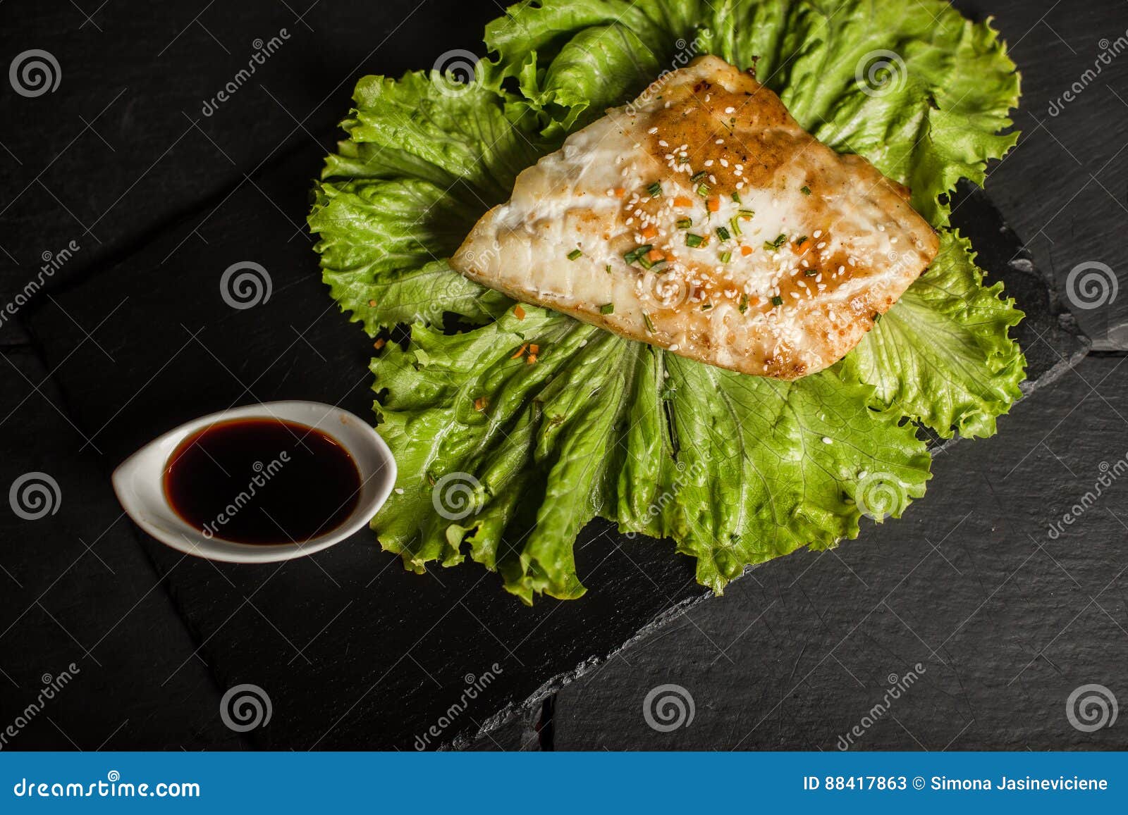 Grilled Pangasius with Sauce. Seafood. Fish Dish. Restaurant Stock