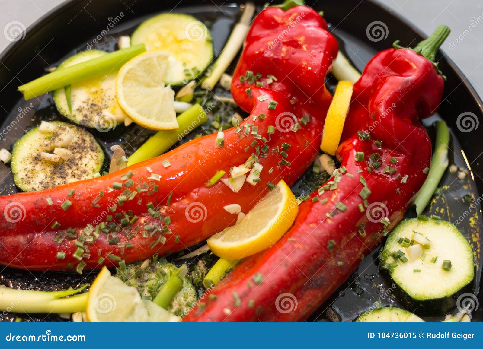 Grilled Paprika with a Touch of Garlic and Lemon Preparation Stock ...