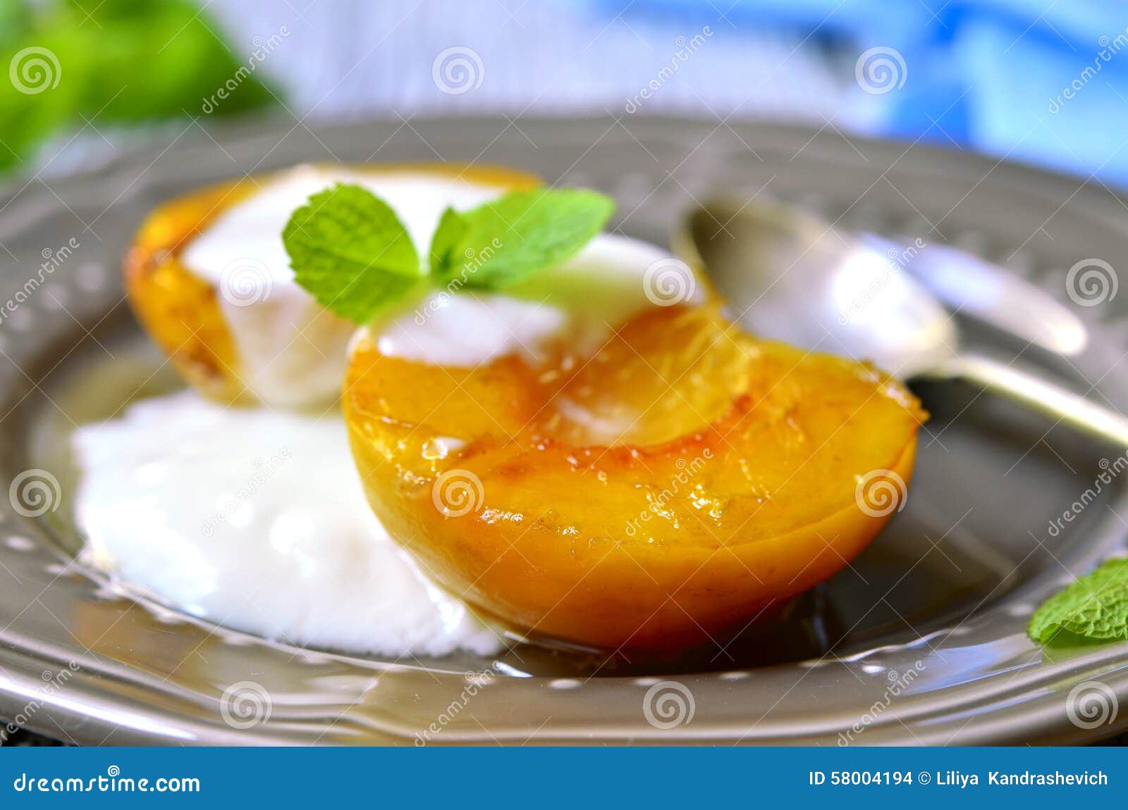 Grilled Peach with Yogurt and Honey. Stock Photo Image of cooked