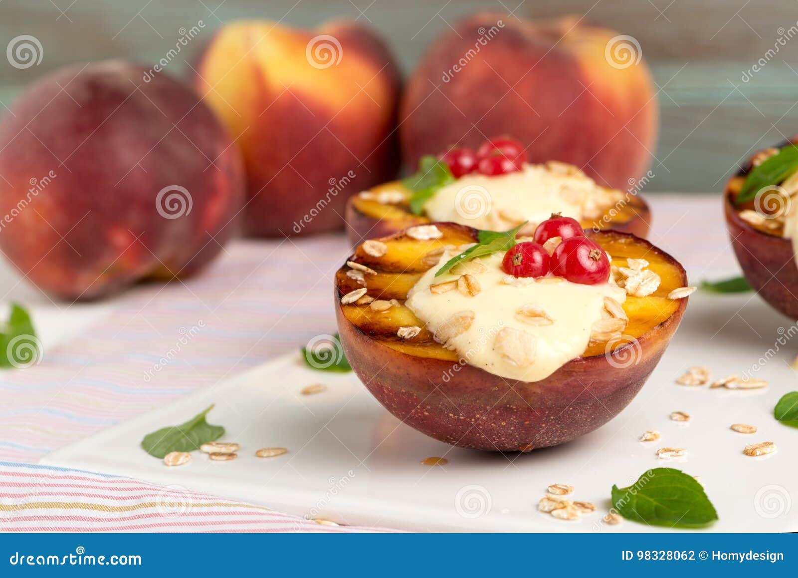 Grilled peaches dessert stock photo. Image of nectarine 98328062