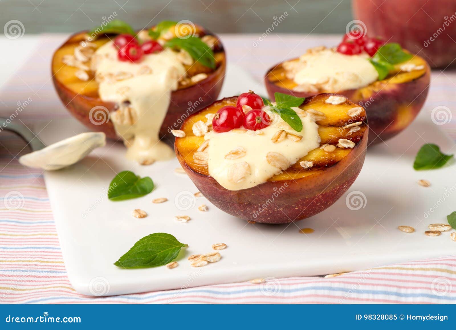 Grilled peaches dessert stock image. Image of cold, pink 98328085