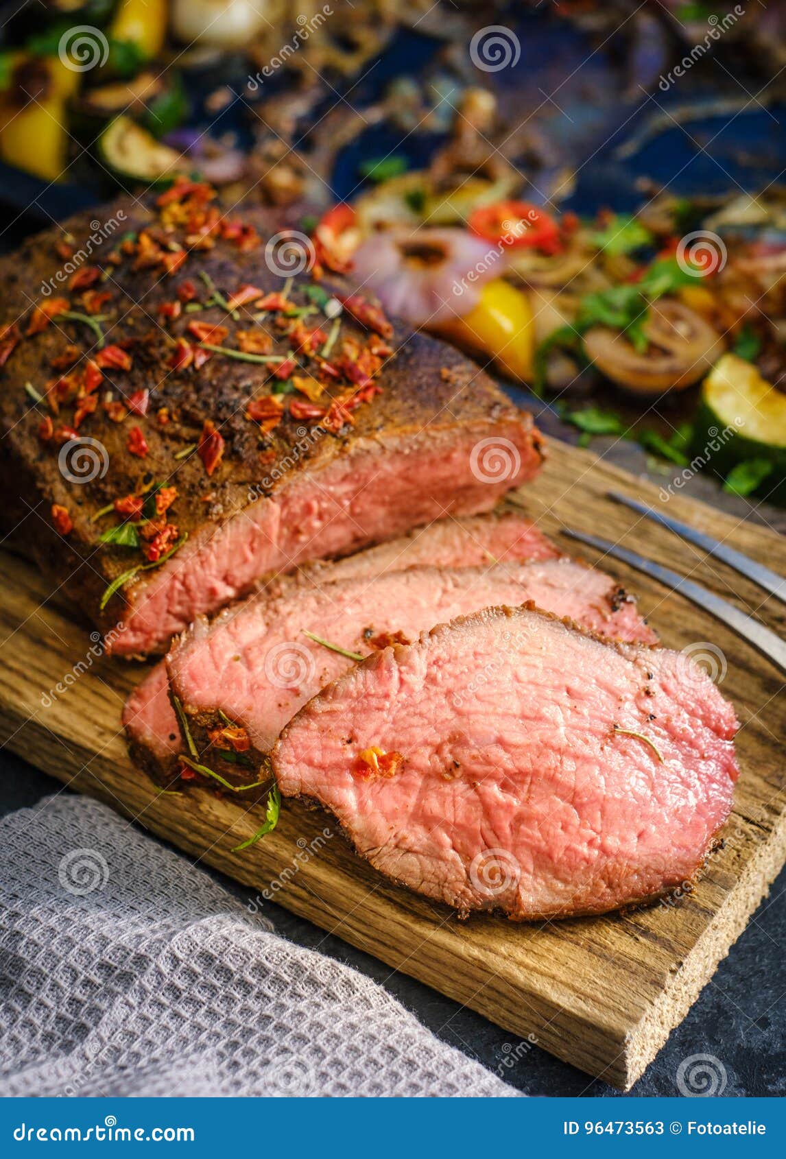 A Grilled Pepper Steak Garnished Fresh Herbs Stock Image Image of