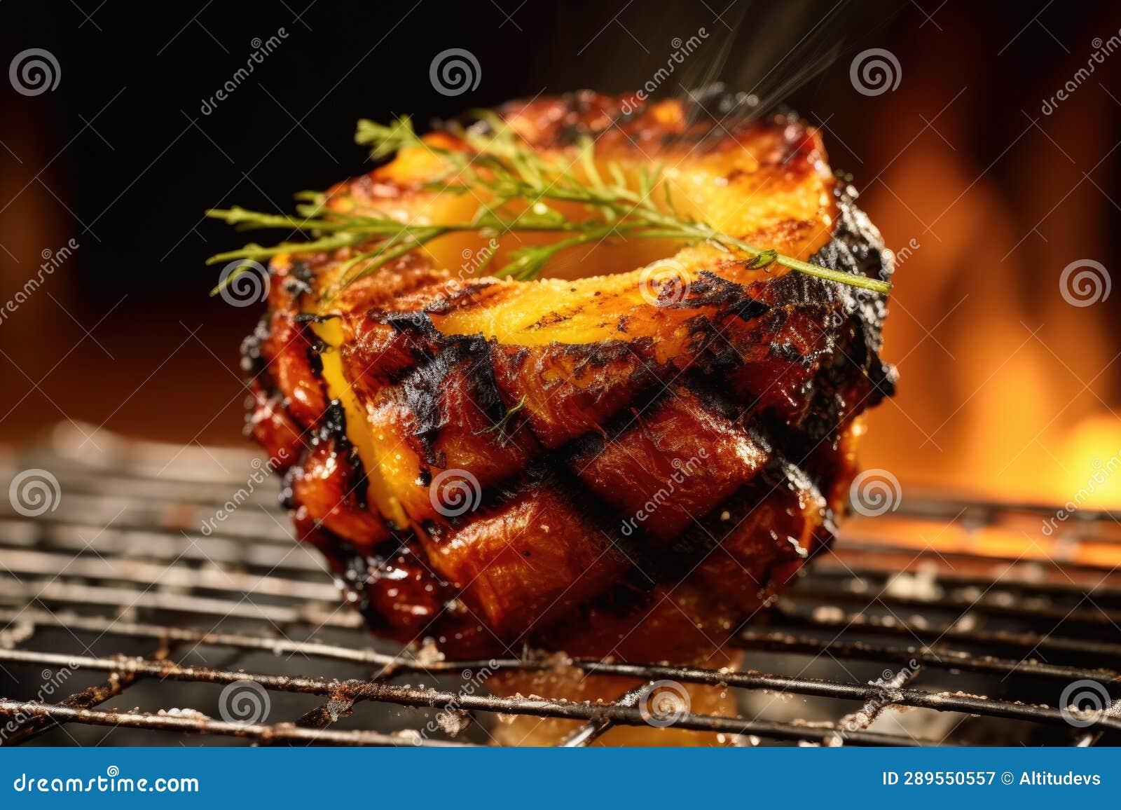 Grilled Pineapple with Grill Marks and Smoke Stock Image Image of