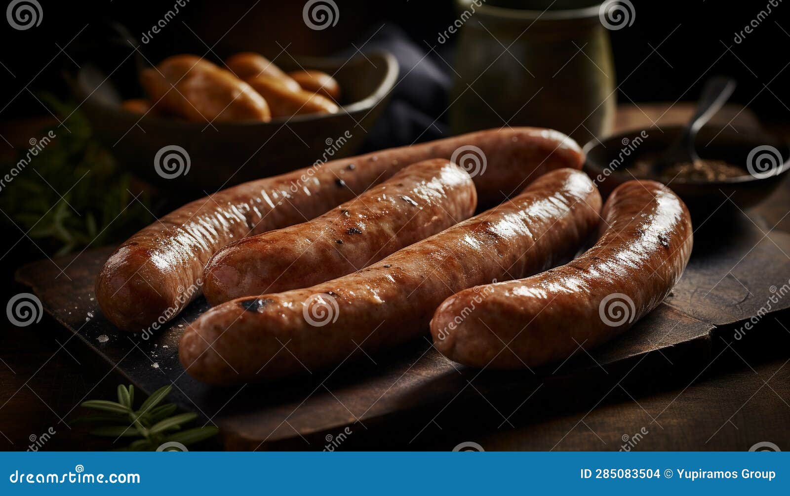 Grilled Pork, Beef, and Bratwurst Cooked on a Rustic Barbecue Generated