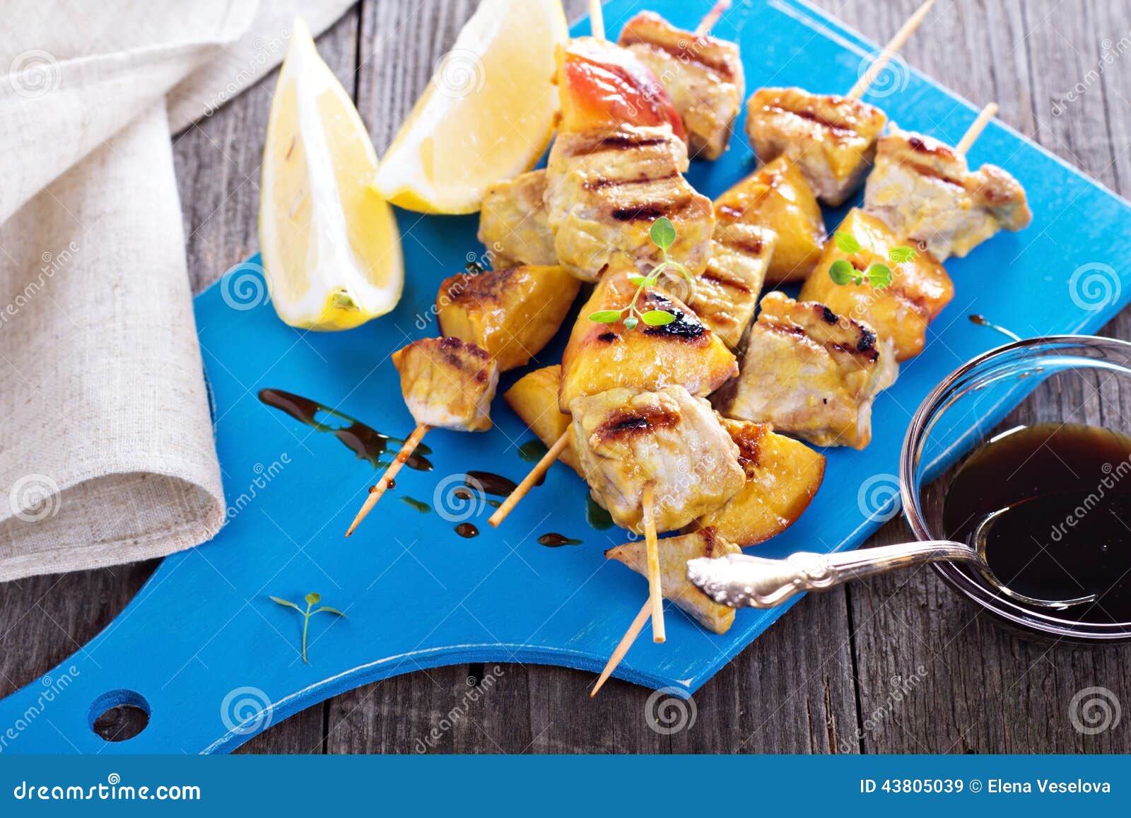Grilled Pork Kabobs with Peaches Stock Image Image of meat, peach