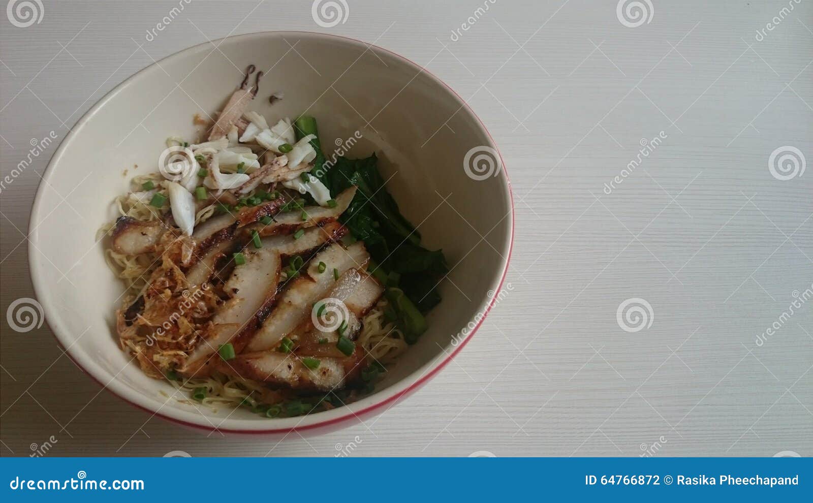 Egg Noodle with Grilled Pork Neck and Crab Meat from the Top View Stock