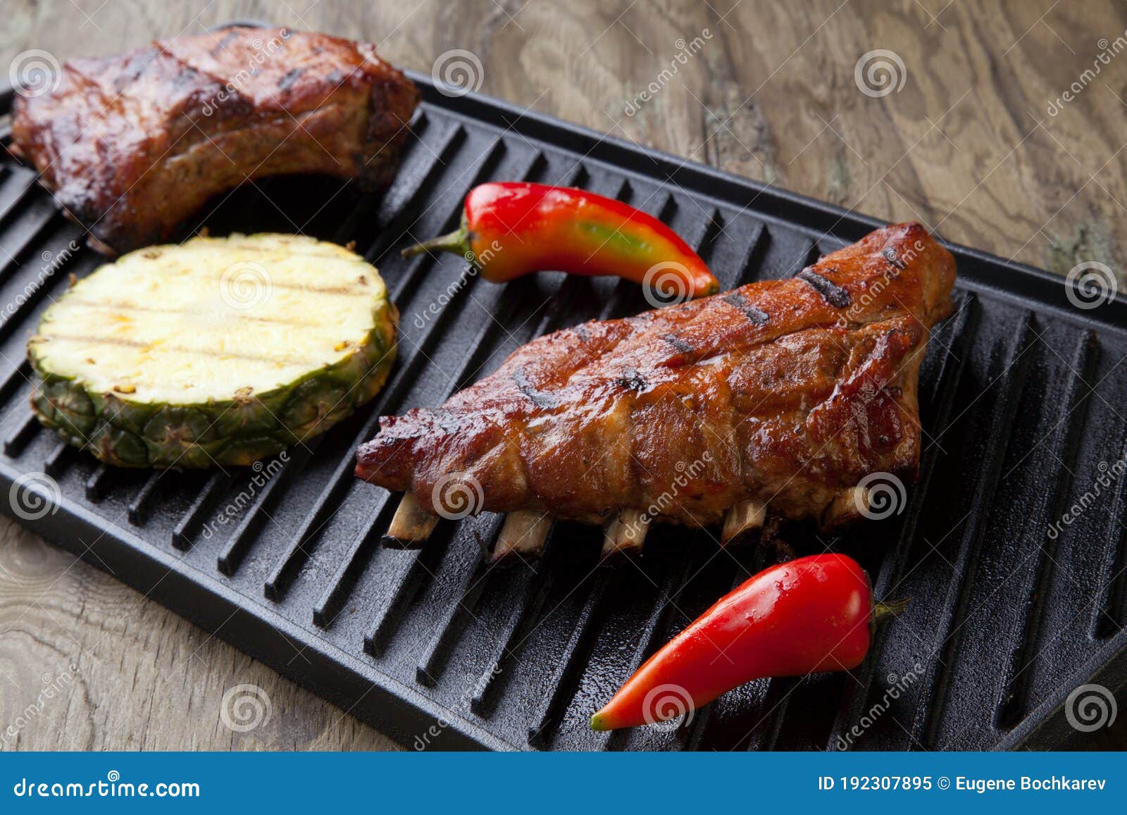 Grilled Pork Ribs on Griddle Stock Image Image of slice, food 192307895
