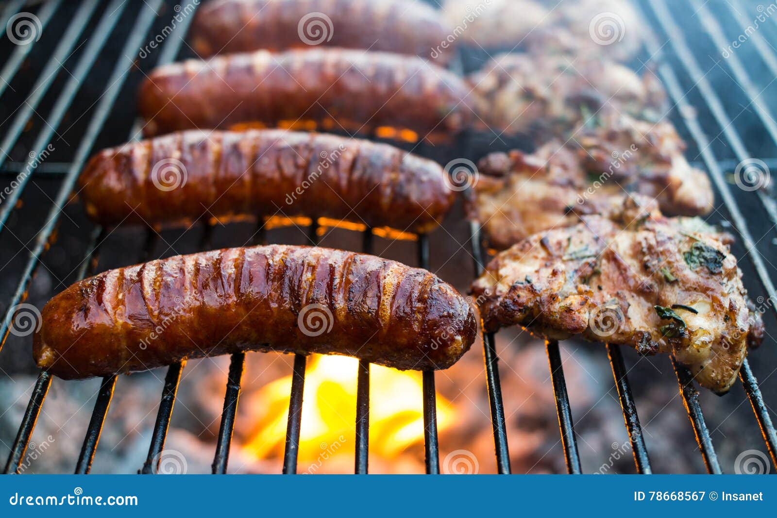 Grilled pork sausages stock image. Image of meat, sausage 78668567