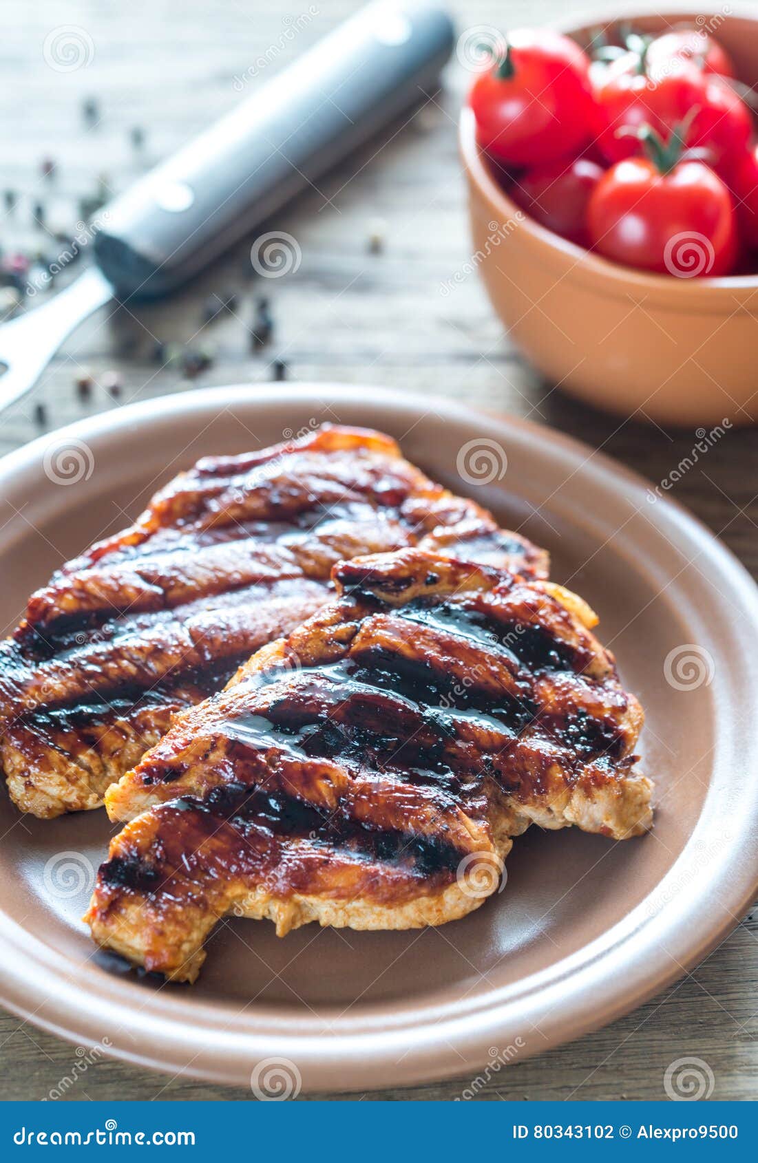 Grilled Pork Steaks on the Plate Stock Photo Image of rustic, baking