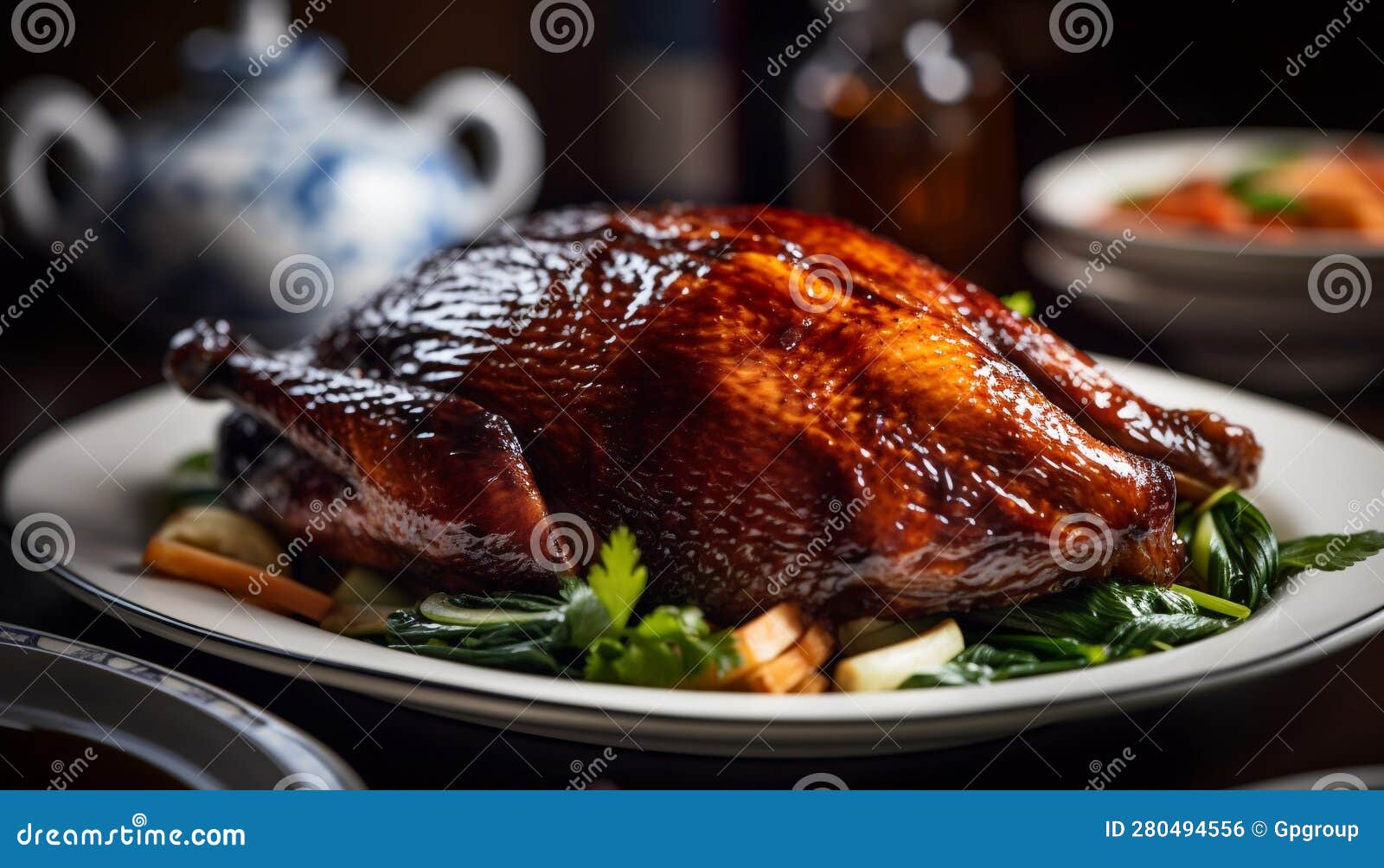grilled poultry and vegetables on rustic plate generated by ai