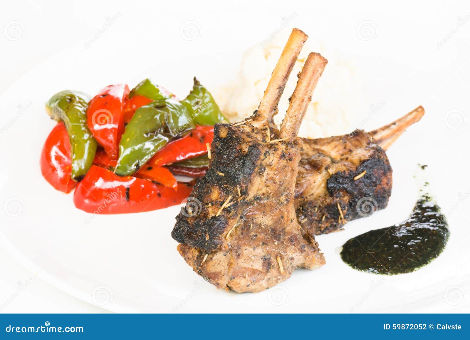 Grilled Rack of of Lamb with Mint Sauce Stock Photo Image of close