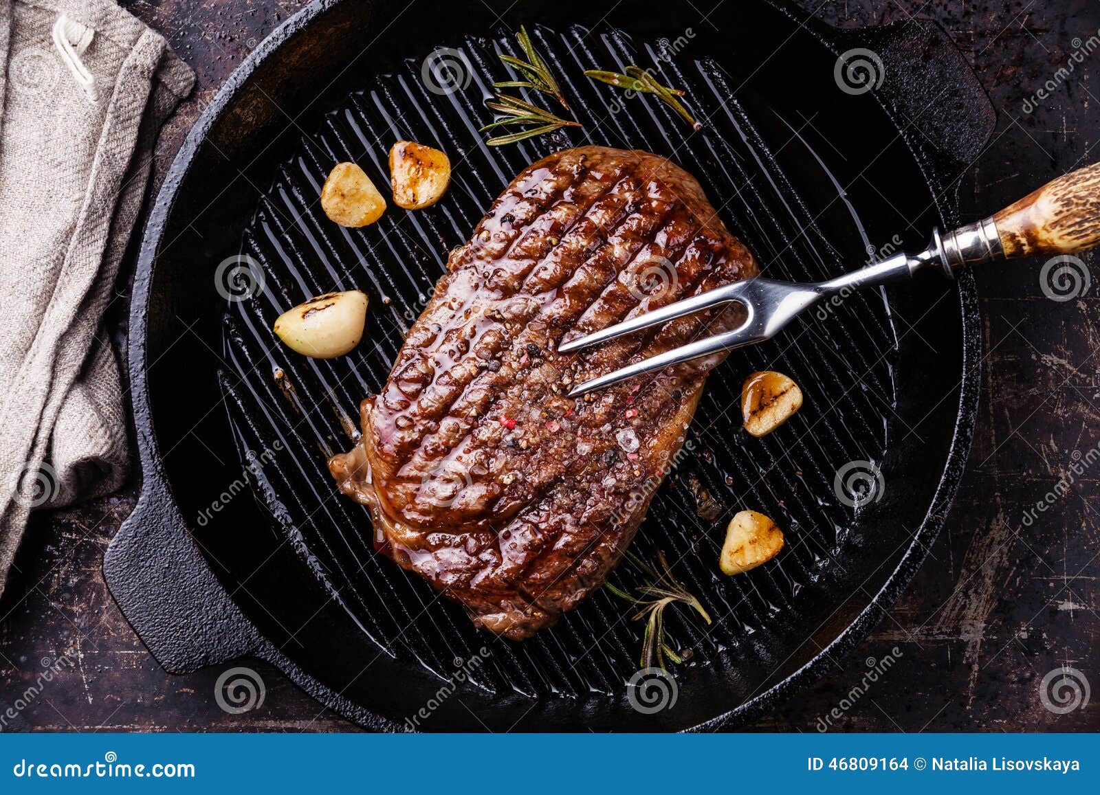Grilled Ribeye Steak and Meat Fork Stock Photo Image of meat, close