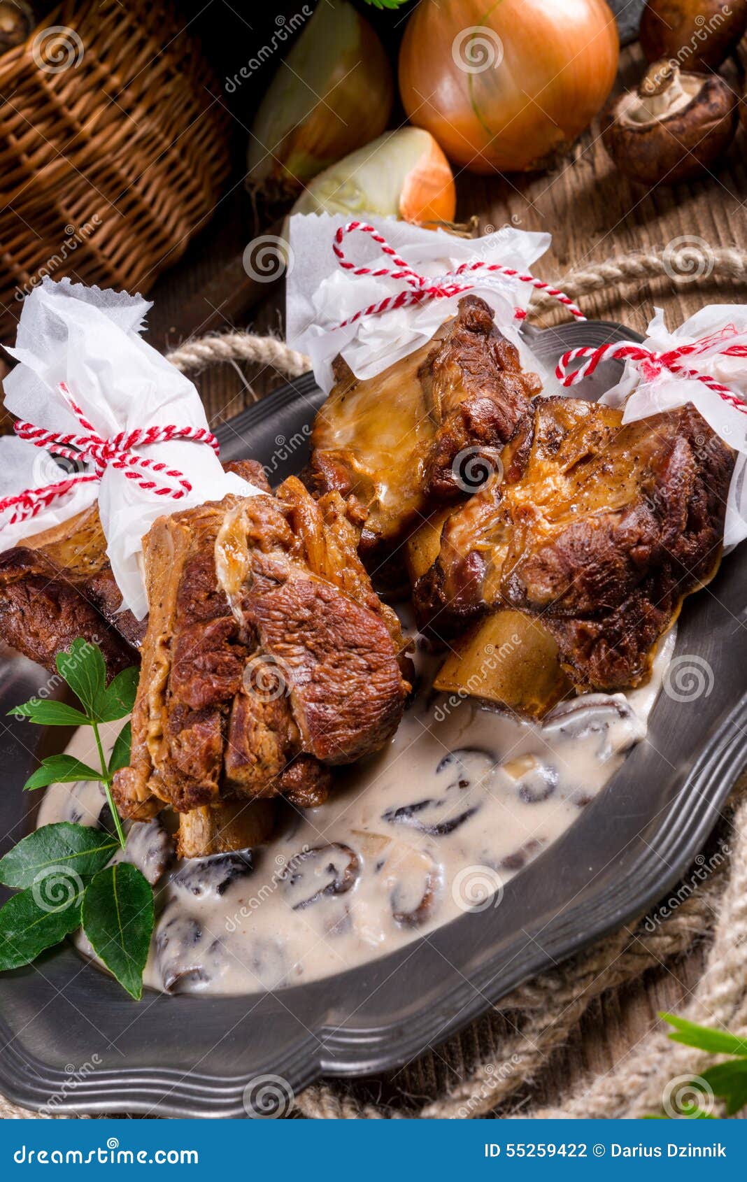 Grilled Rinderrippchen with Mushroom Sauce Stock Photo - Image of ...