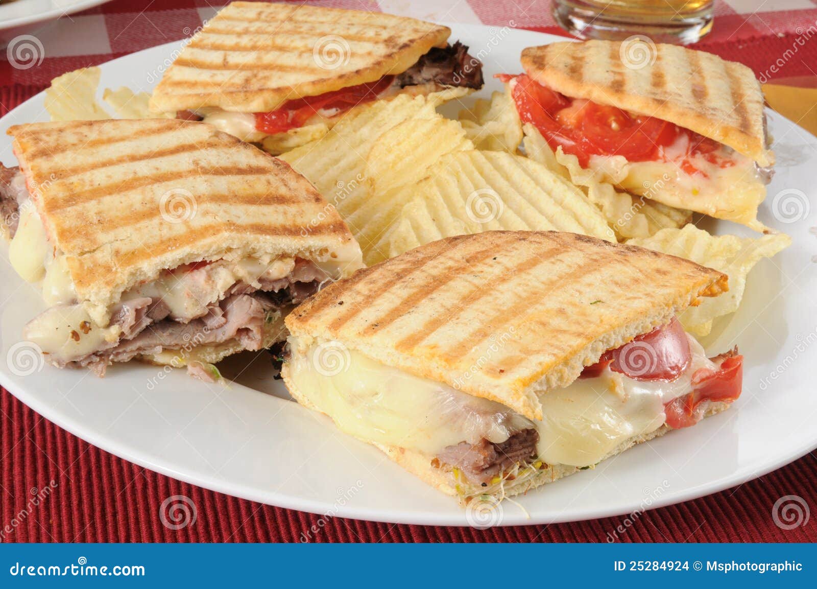 Grilled Roast Beef Panini with Potato Chips Stock Photo Image of