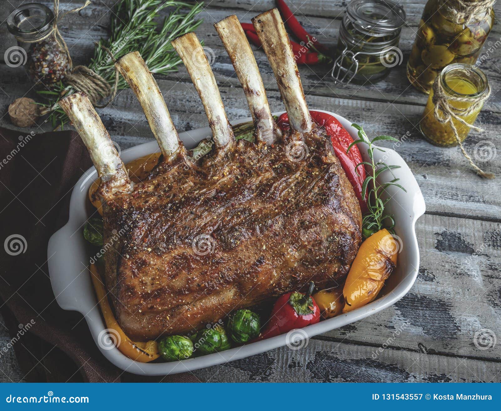 Grilled Roasted Rack of Lamb,mutton with Vegetables Stock Image Image
