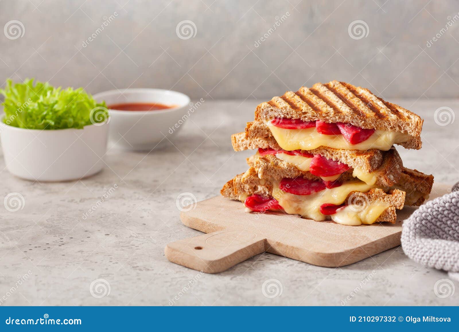 Grilled Salami and Cheese Sandwich Stock Photo Image of sauce