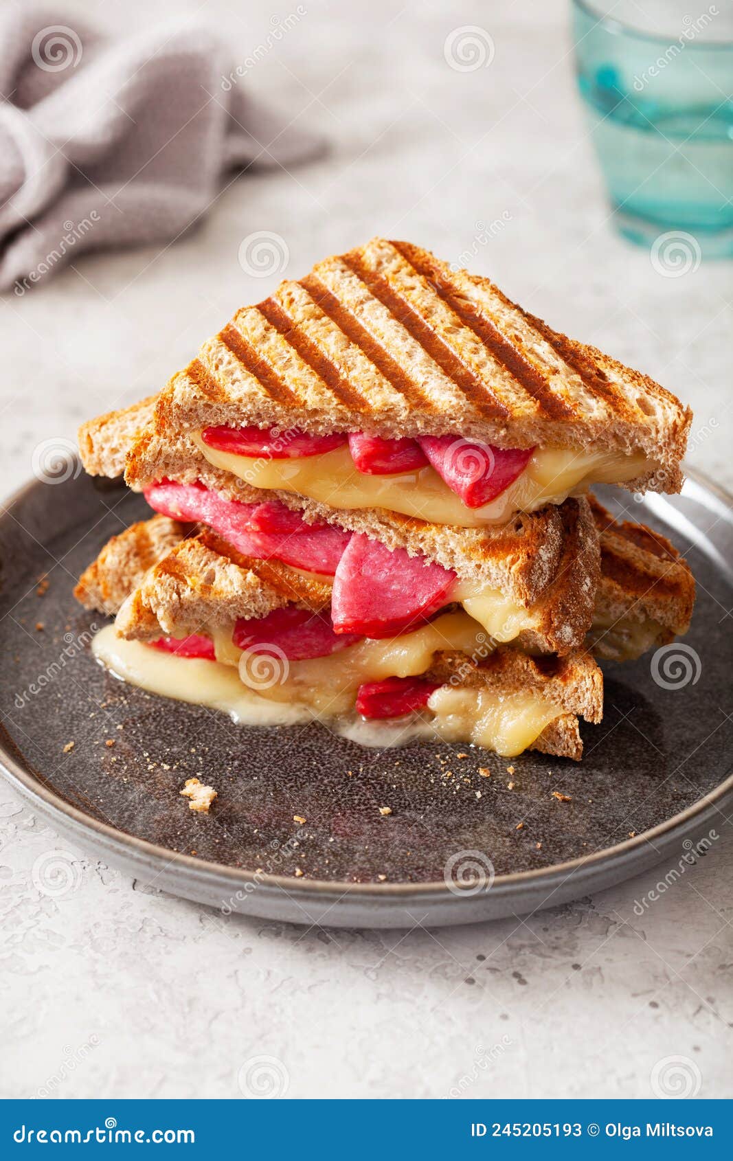 Grilled Salami and Cheese Sandwich Stock Image Image of crispy