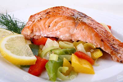 Grilled salmon stock image. Image of grilled, greens, grill - 6005577