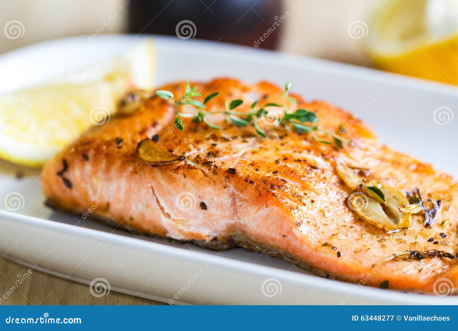 Grilled Salmon with Garlic and Herb Stock Image Image of diet, healthy 63448277
