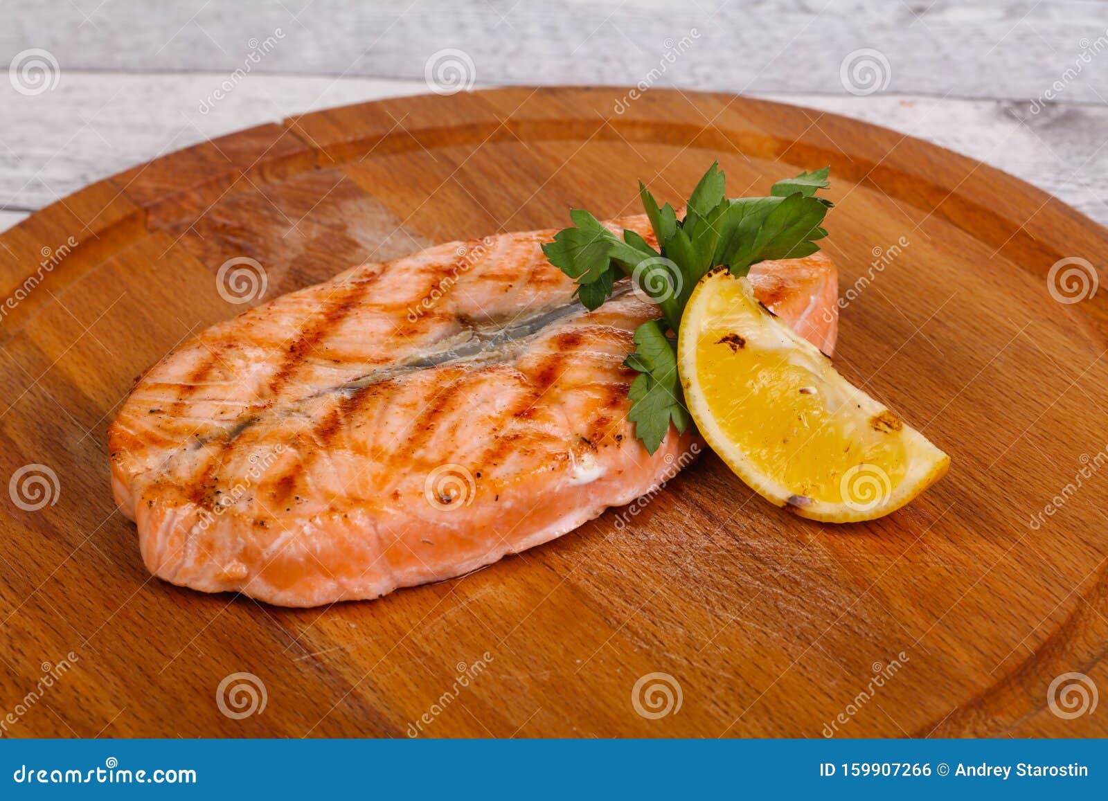 Grilled Salmon Served Lemon and Parsley Stock Photo - Image of herb ...