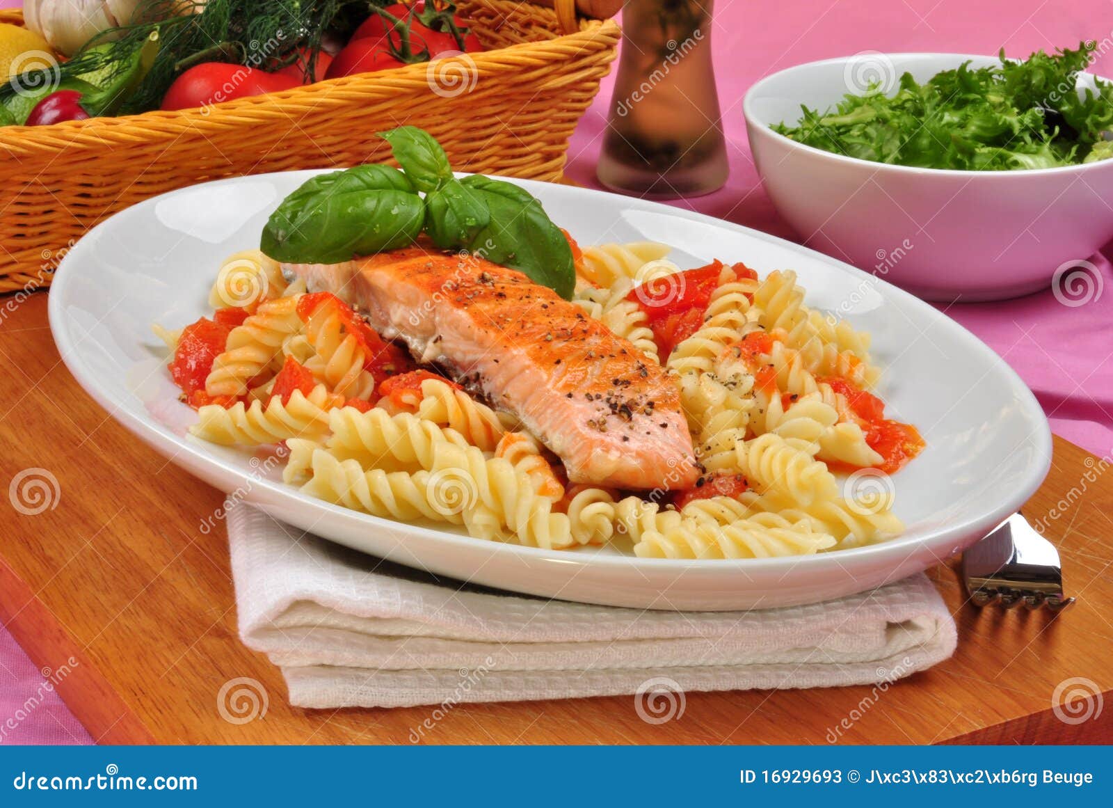 Grilled Salmon on Some Tomato Pasta Stock Image Image of fine