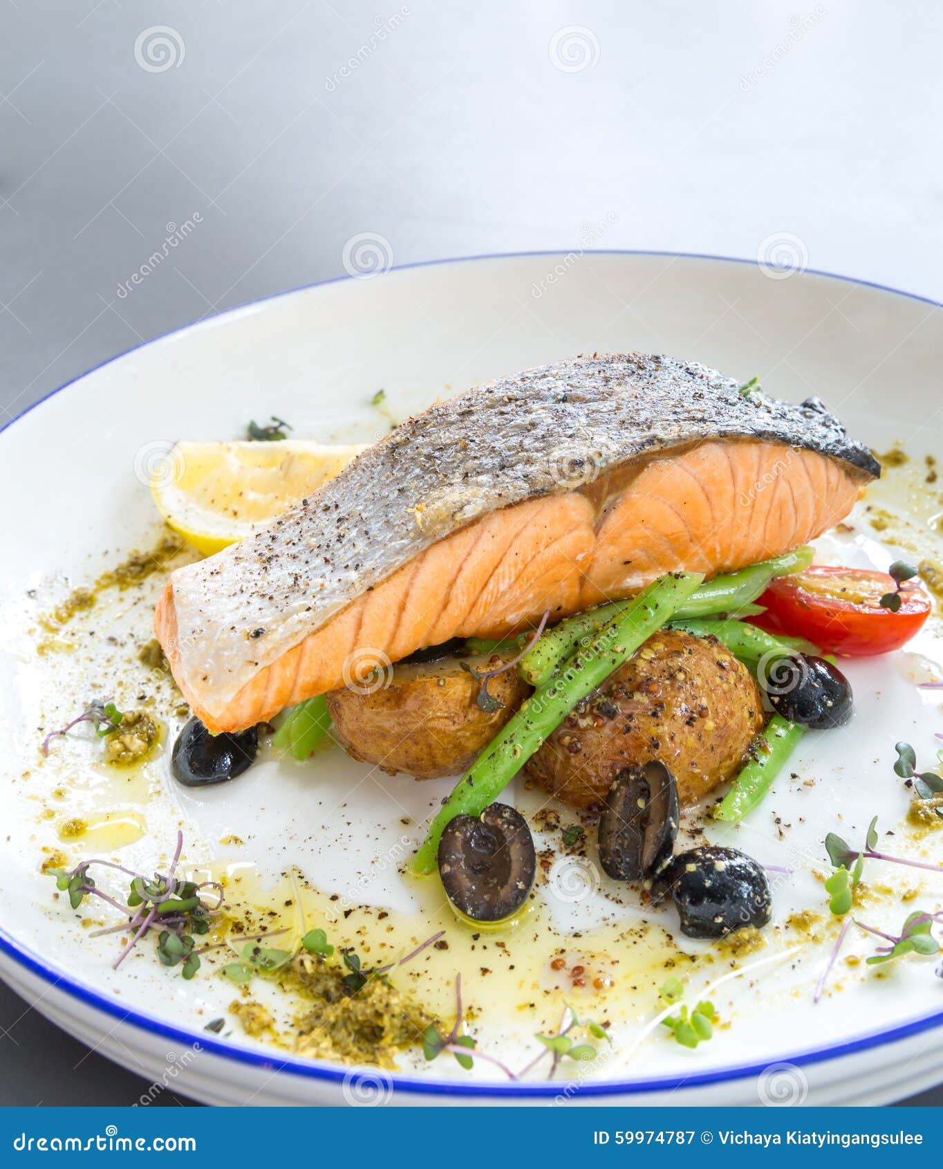 Grilled salmon steak pesto stock image. Image of roast - 59974787