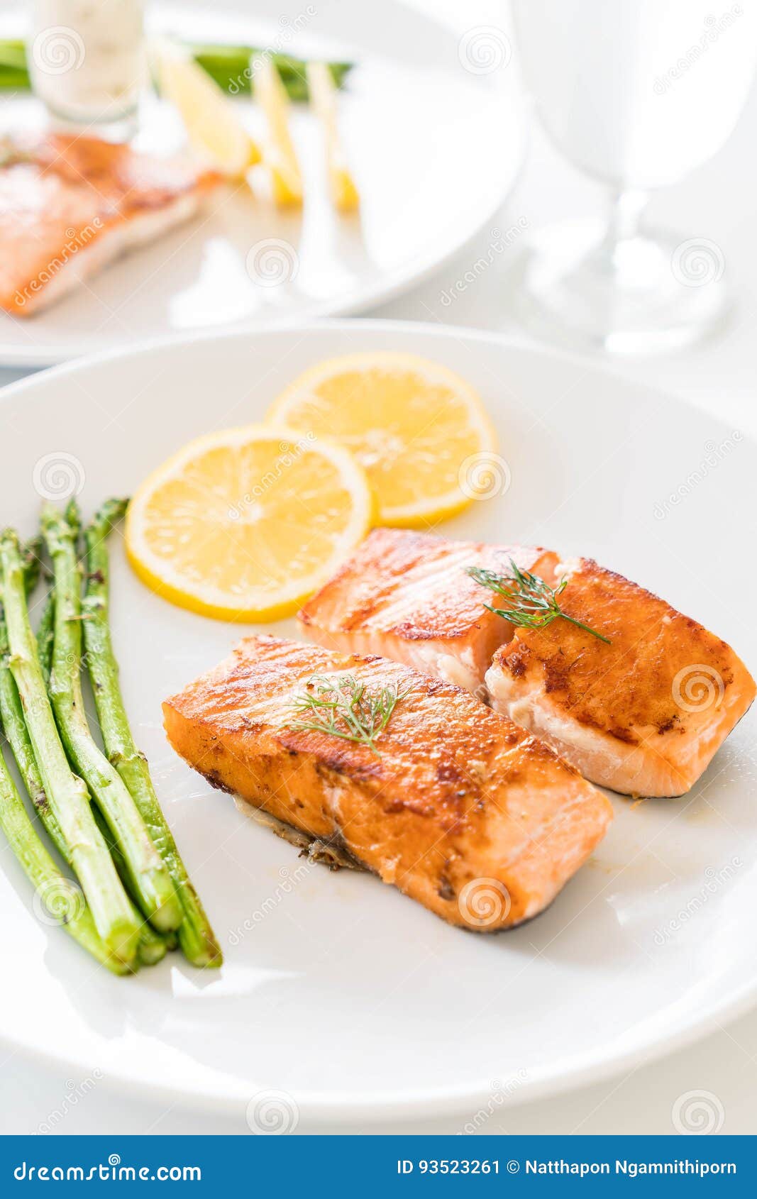 Grilled salmon steak stock image. Image of lemon, seafood 93523261