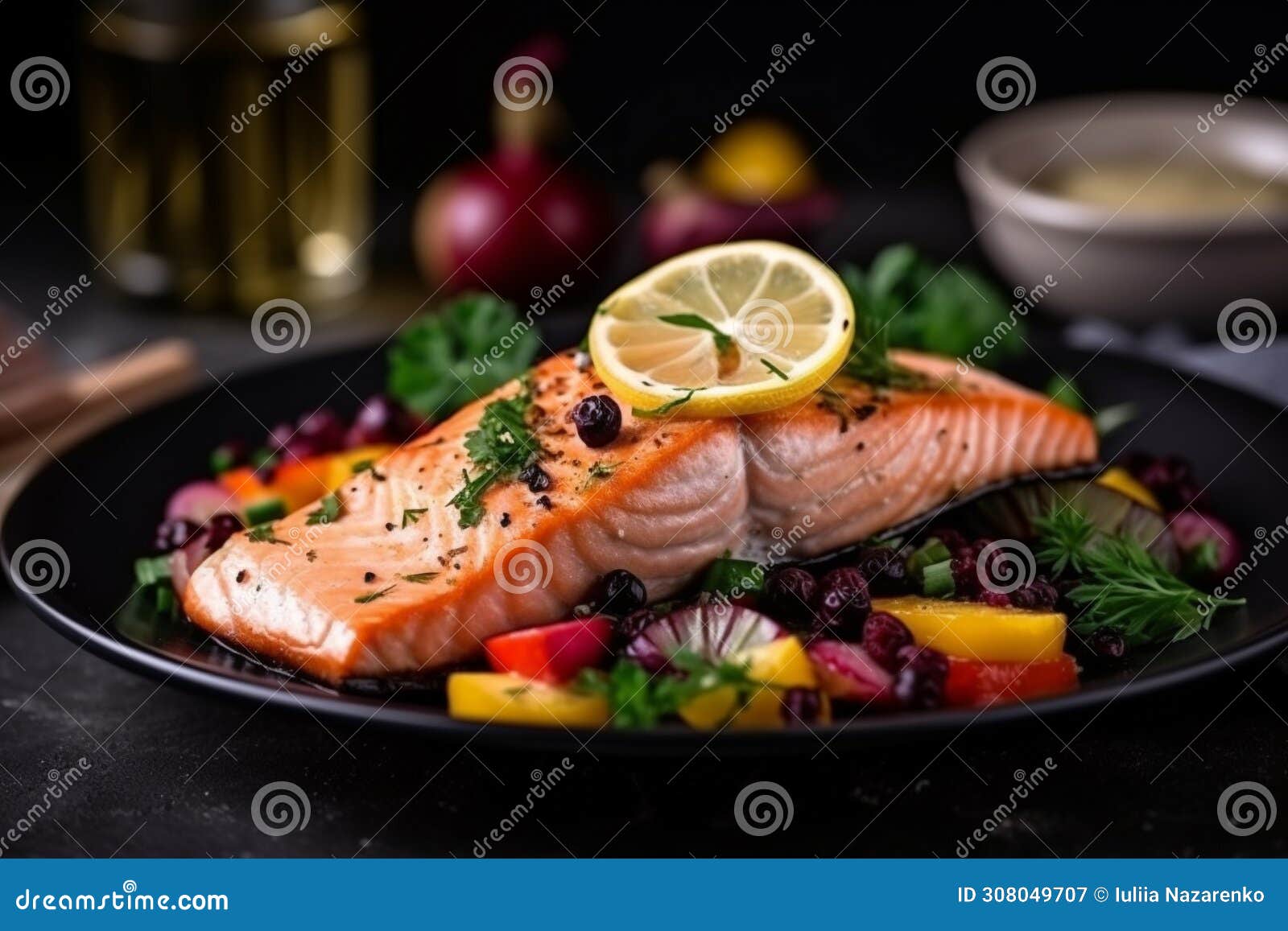 grilled salmon with vegetables. ai generated