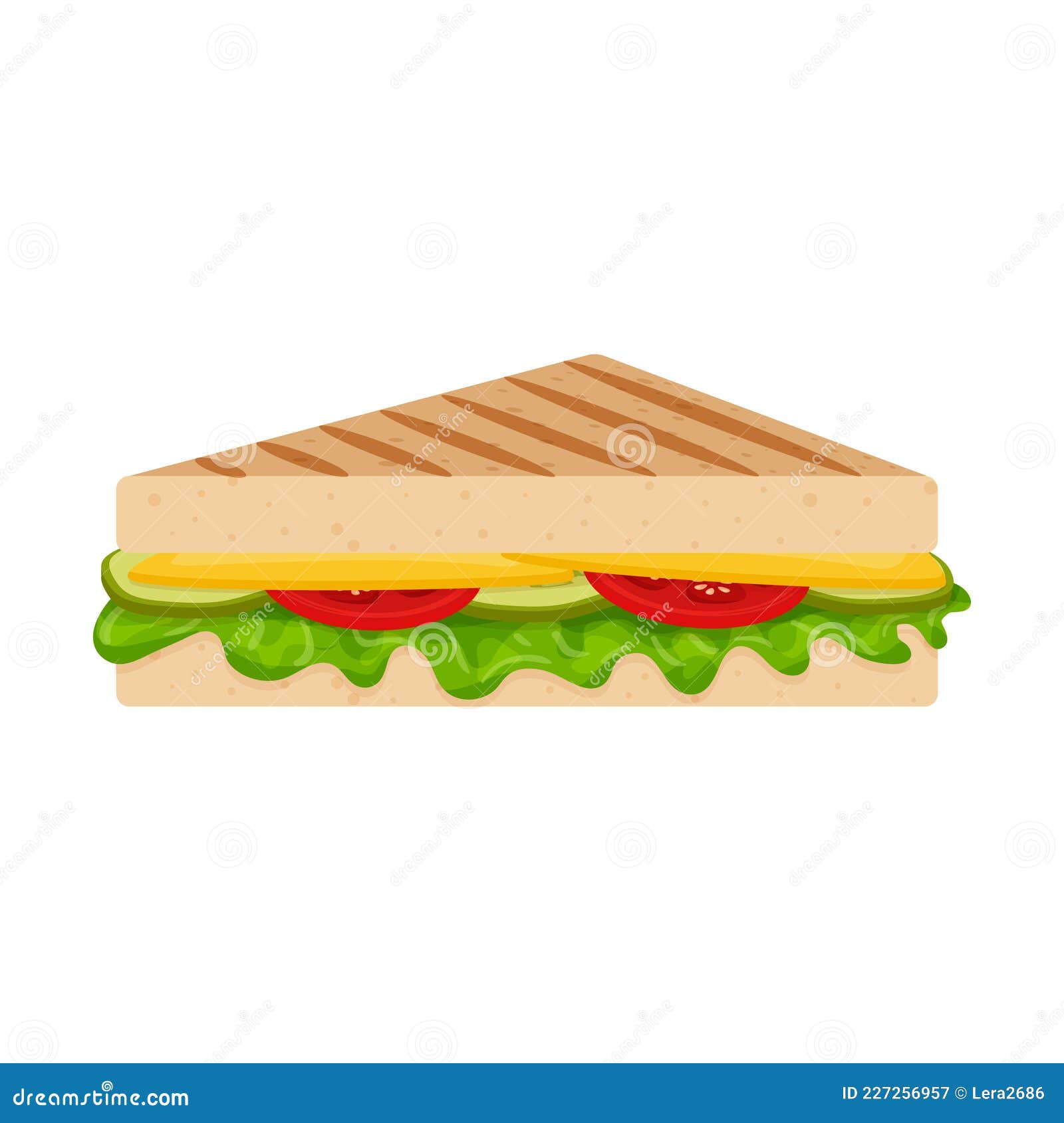 Grilled Sandwich with Herbs, Cheese, Tomatoes and Cucumbers. Fast Food,  Snacks Stock Vector - Illustration of design, crustless: 227256957