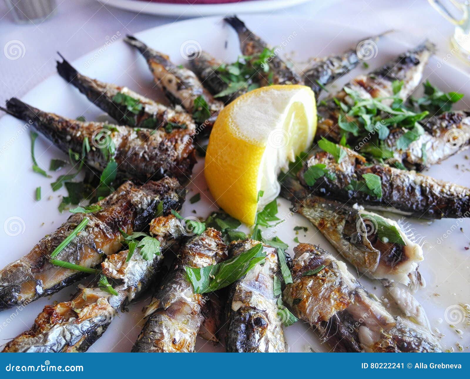 Grilled Sardines on a Plate Stock Image Image of deluxe, roast 80222241