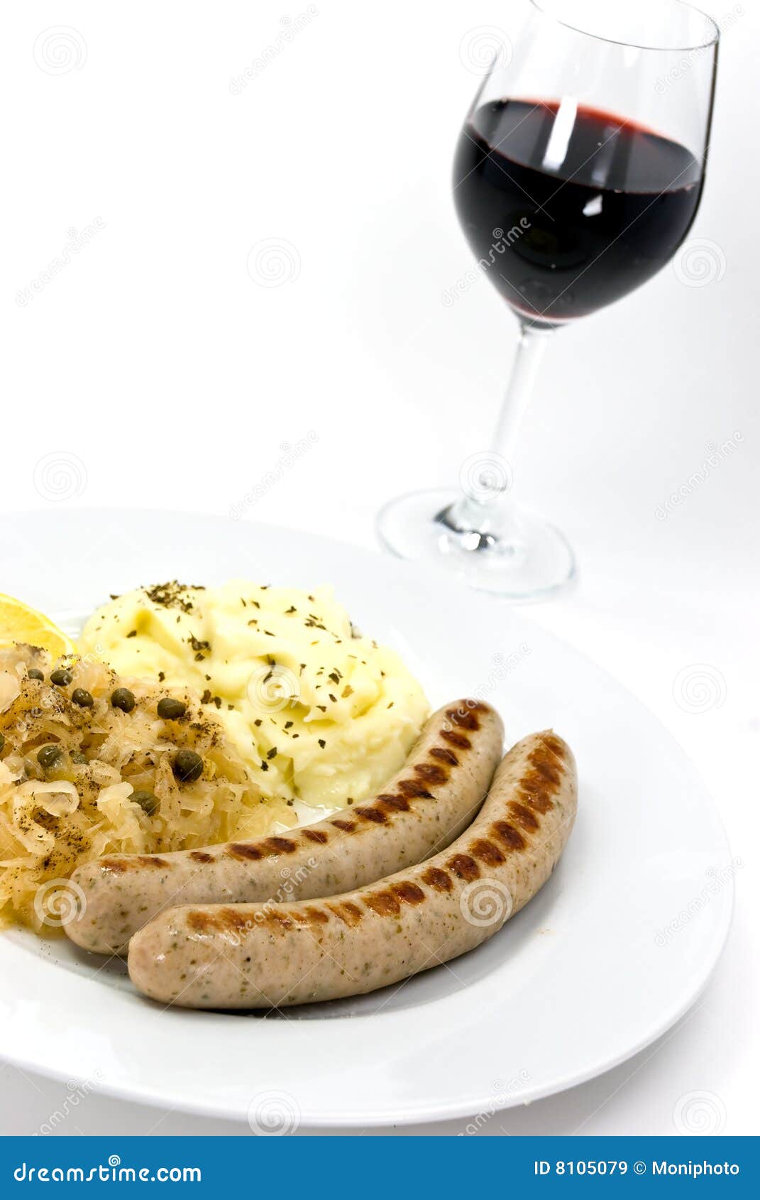 Grilled Sausage with Cabbage and Mashed Potatoes,w Stock Image Image