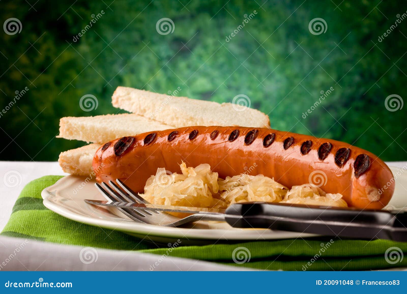 Grilled Sausage Hot Dog stock photo. Image of plate 20091048