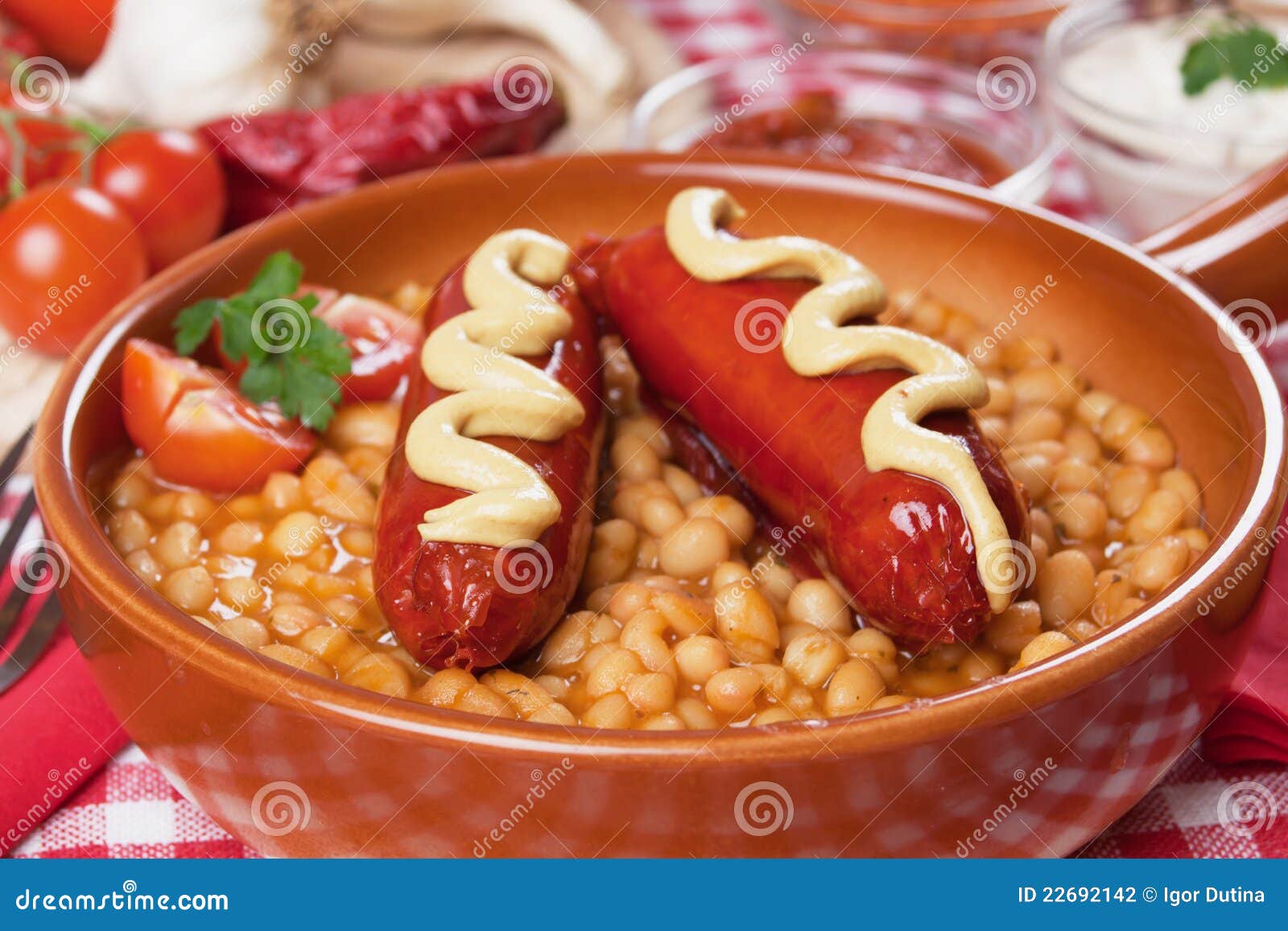 Grilled Sausage with Kidney Beans Stock Photo Image of lunch, white