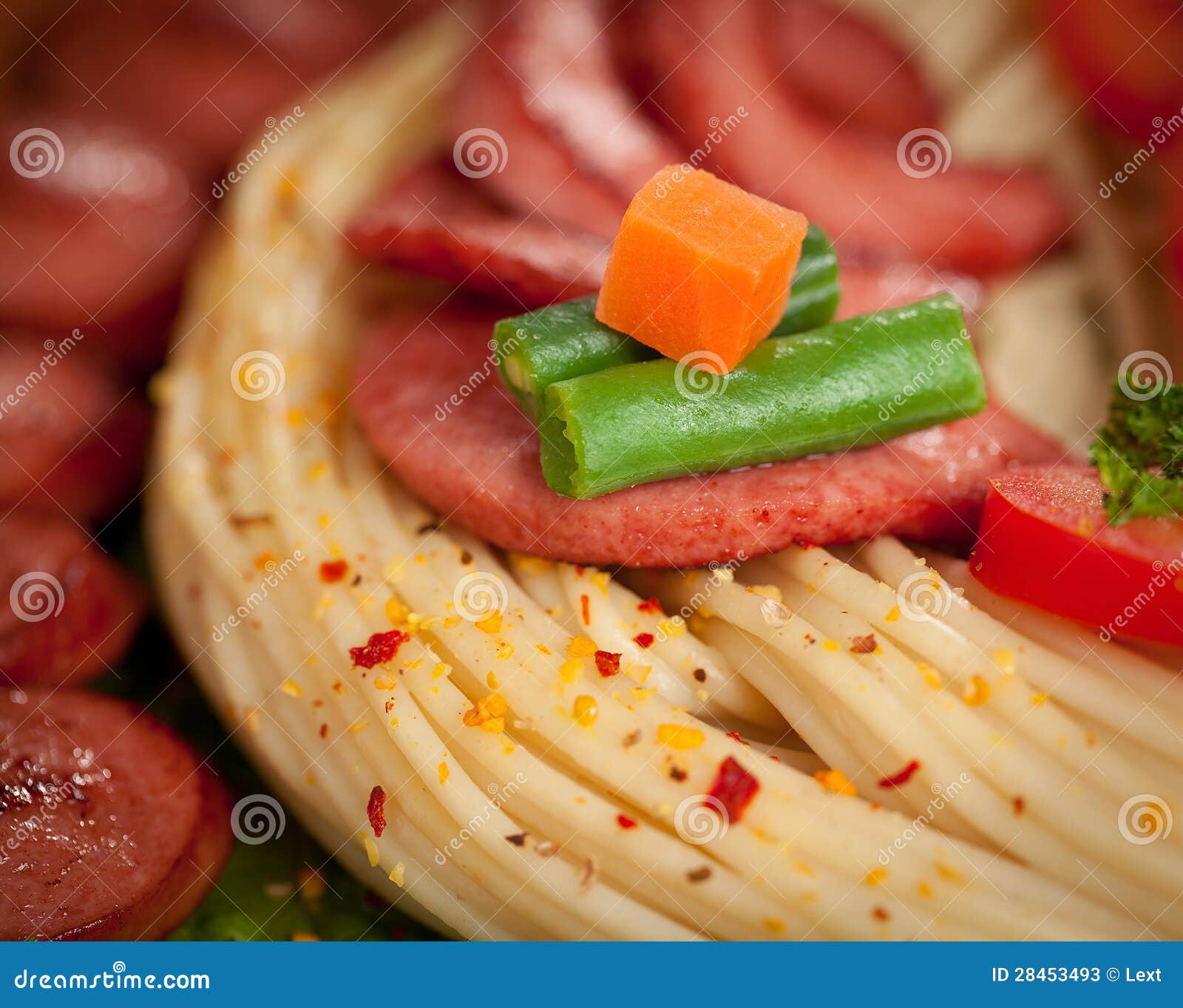 Grilled Sausage with Pasta, Vegetables Stock Image Image of nourishment, recipe 28453493