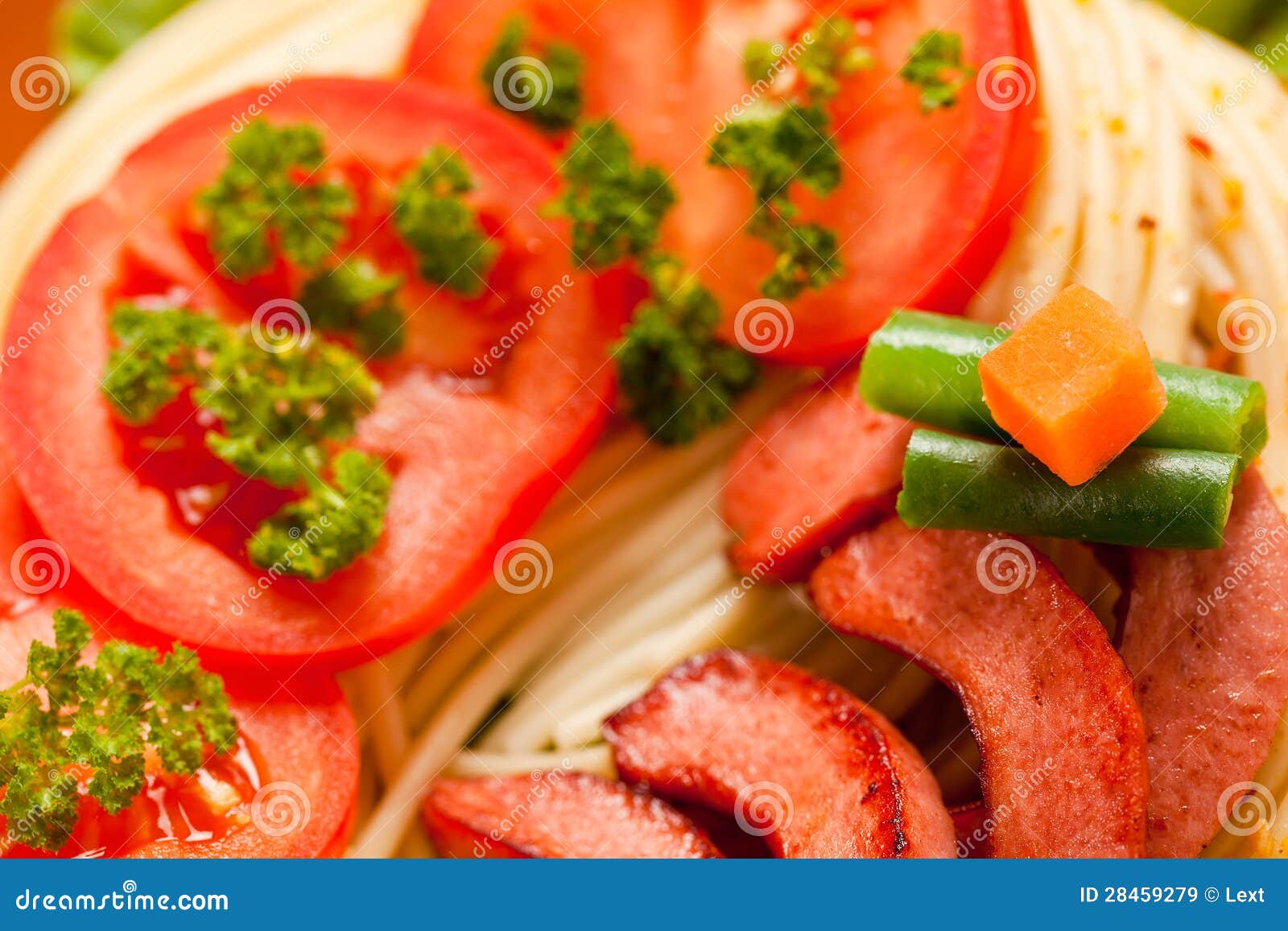 Grilled Sausage with Pasta, Vegetables Stock Image Image of spaghetti, nourishment 28459279