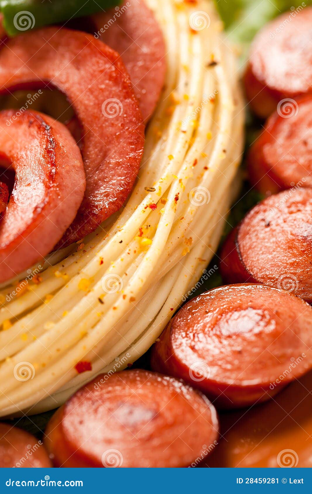 Grilled Sausage with Pasta, Vegetables Stock Image Image of food, cooking 28459281