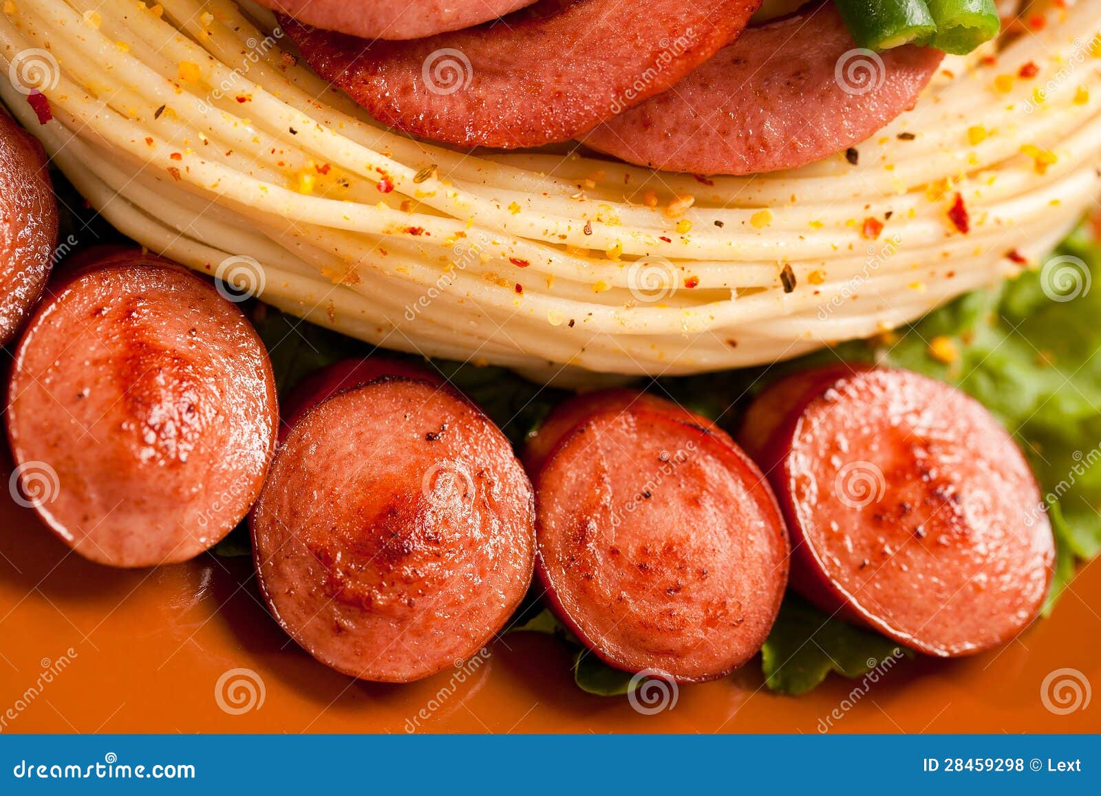 Grilled Sausage with Pasta, Vegetables Stock Photo Image of appetite, nutrition 28459298