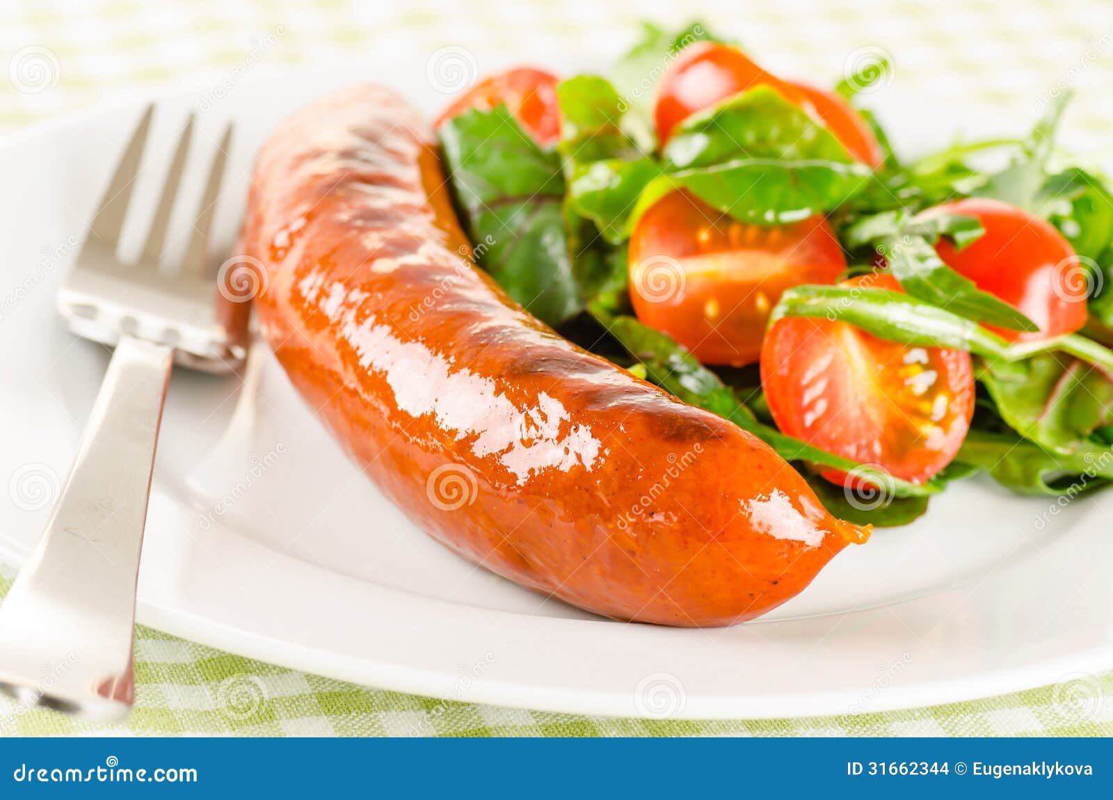 Grilled sausage with salad stock photo. Image of barbeque 31662344