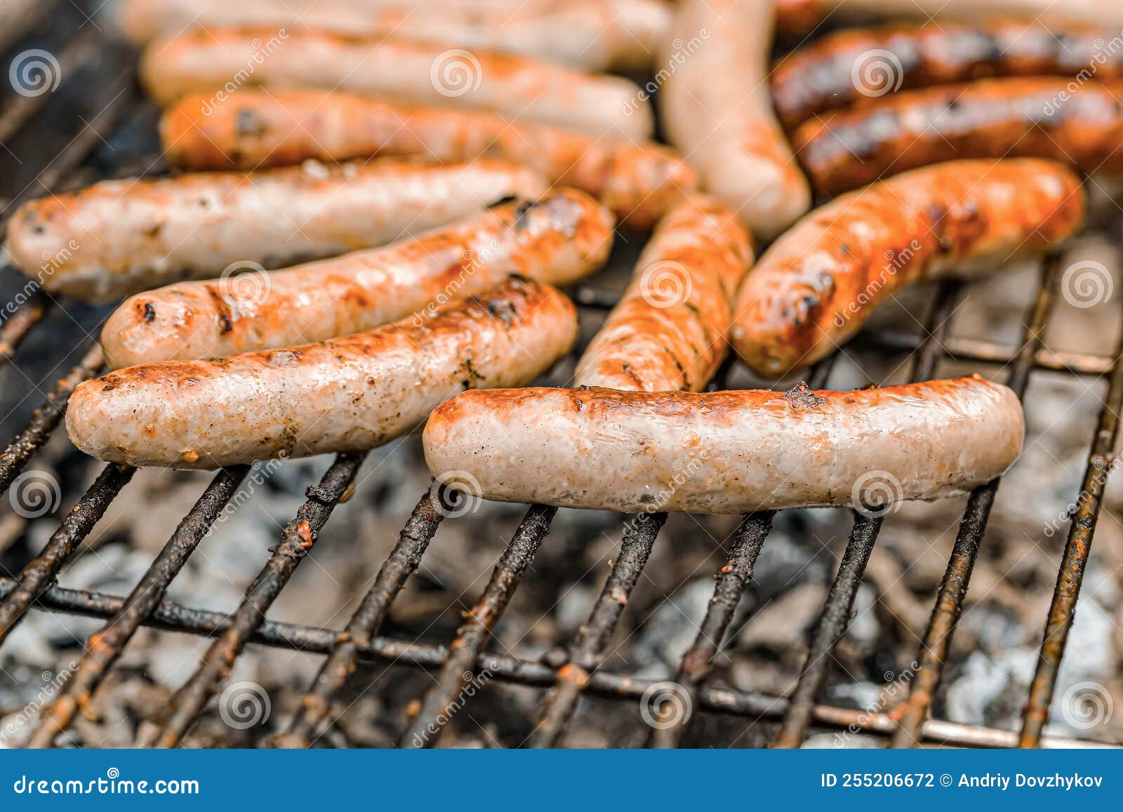 Grilled Sausages on the Fire are on the Grill and are Ready To Eat