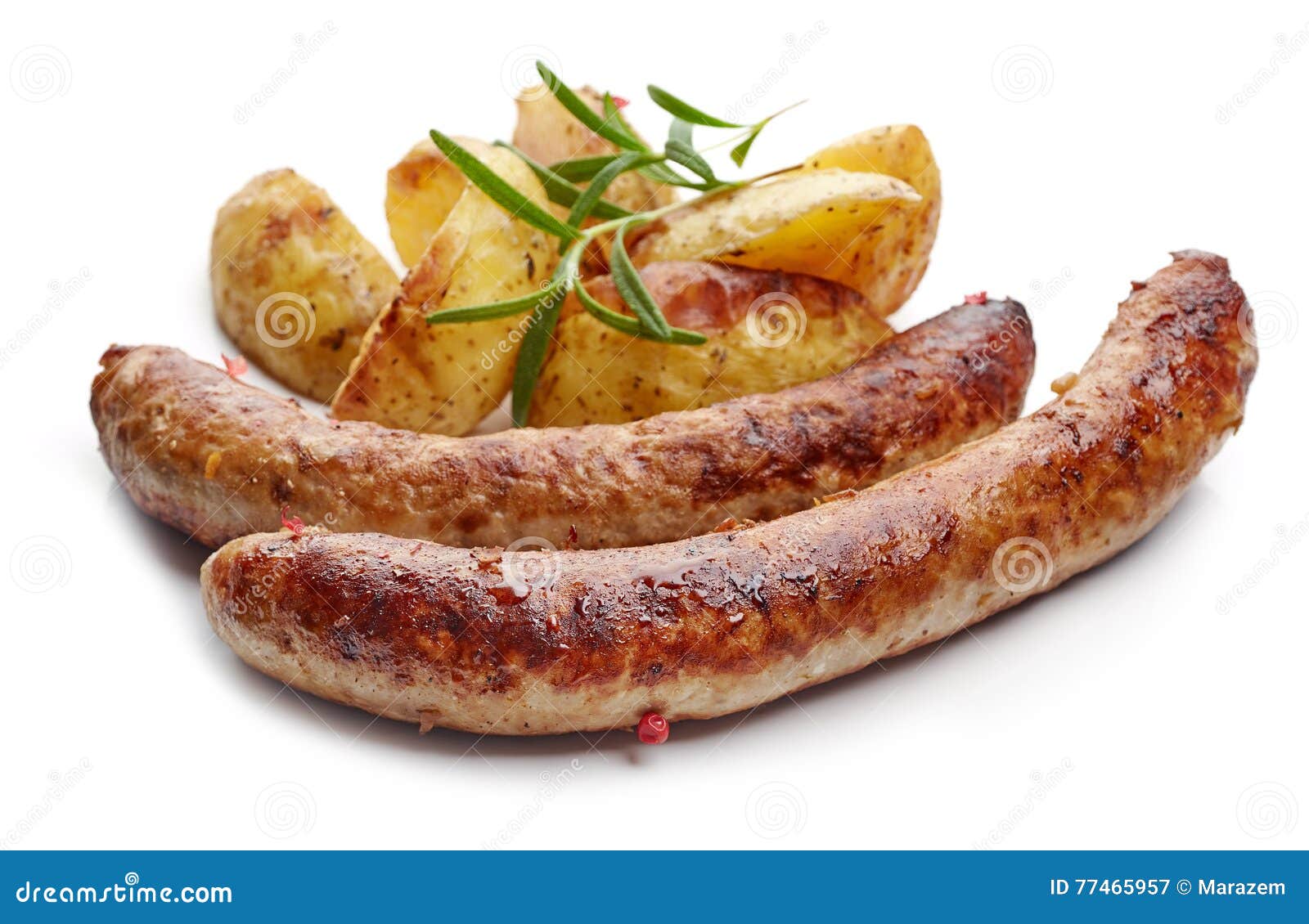 Grilled Sausages and Potatoes Stock Image Image of background