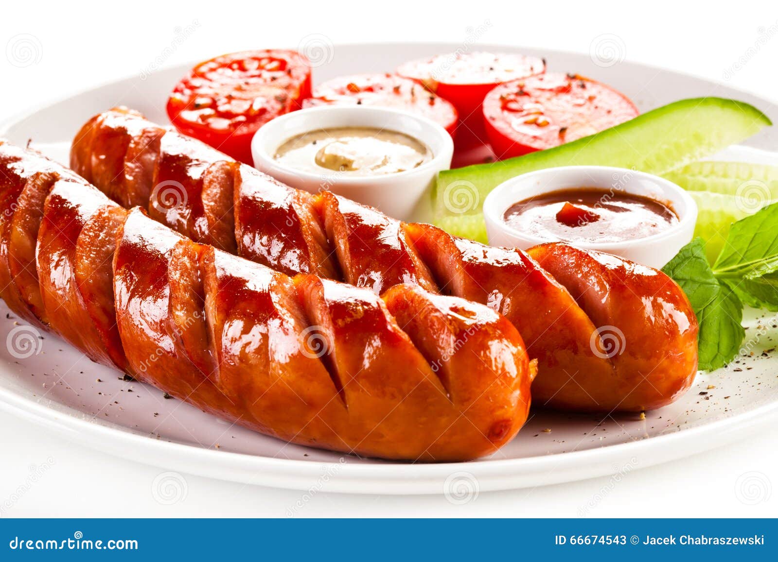 Grilled Sausages and Vegetable Salad Stock Image Image of closeup