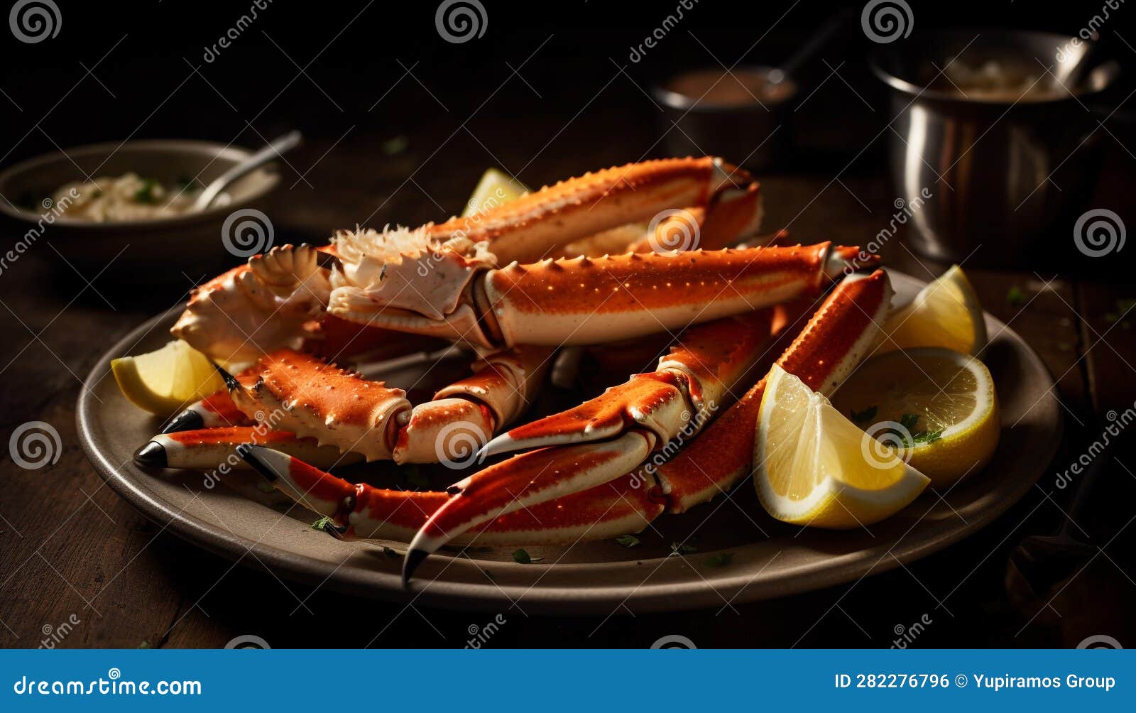 Grilled Seafood Plate with Crab Leg, Lobster, and Prawn Generated by AI