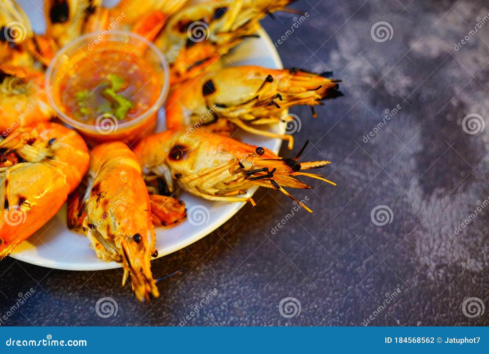 Grilled Shrimp Giant Freshwater River Prawn Grilling with Charcoal at ...