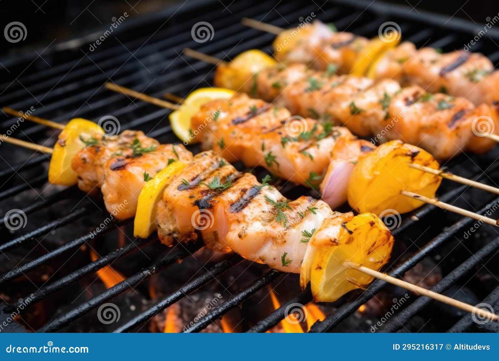Grilled Shrimp Skewer on Charcoal Grill Stock Image Image of seafood