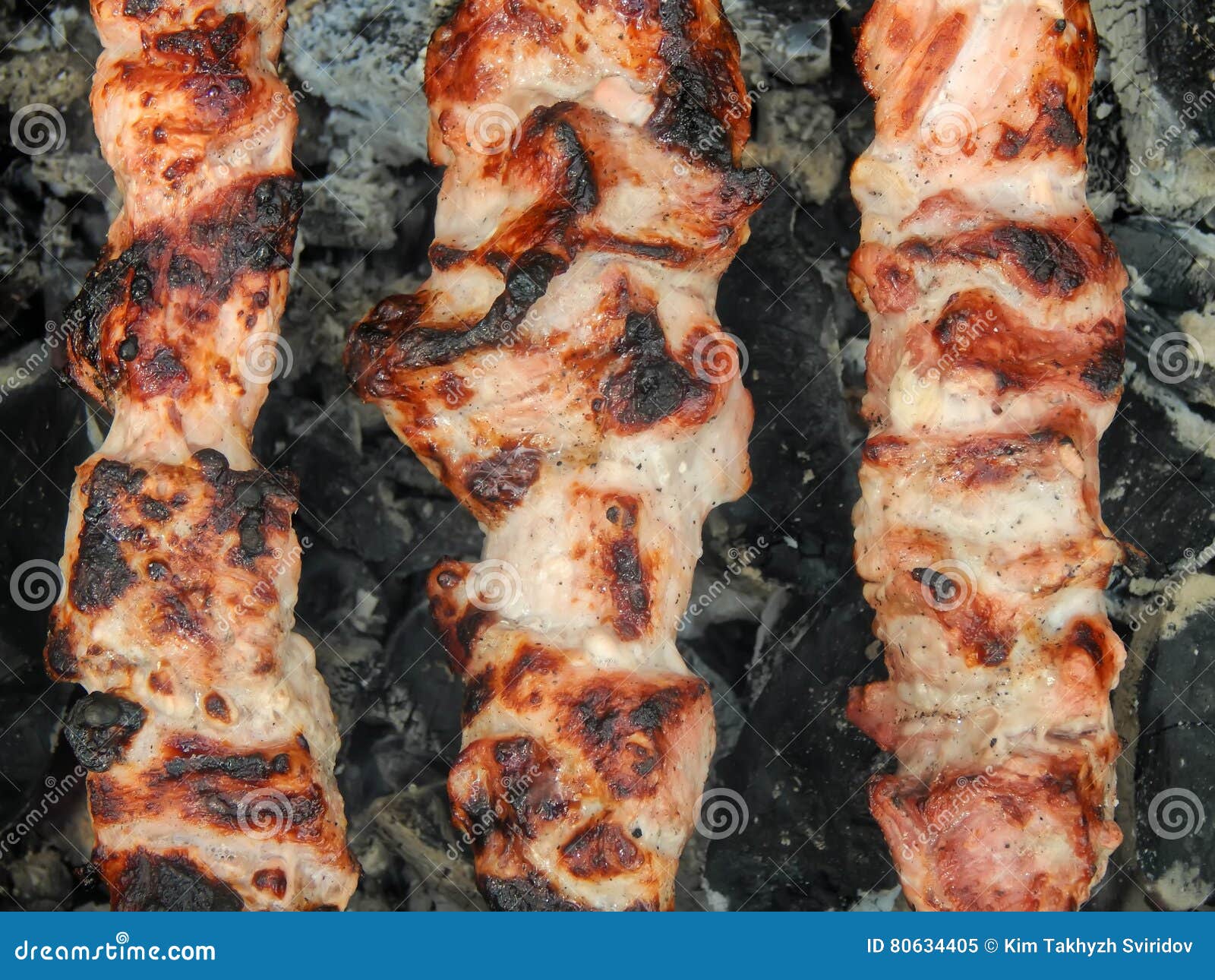 Grilled Skewers with Smoke and Grease Stock Image Image of cooked