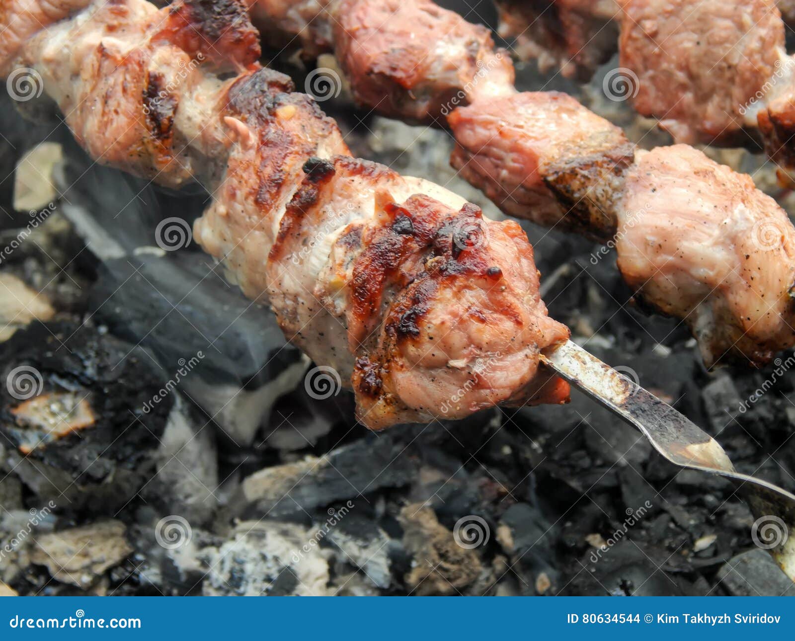 Grilled Skewers with Smoke and Grease Stock Photo Image of burning