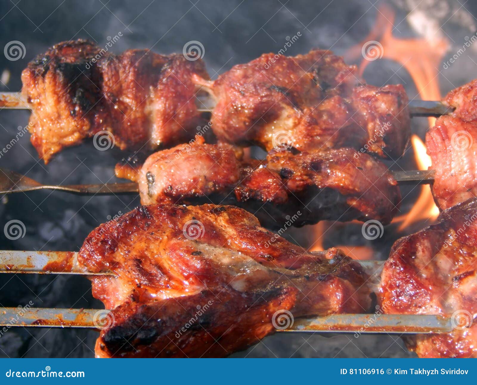 Grilled Skewers with Smoke and Grease Stock Photo Image of grease