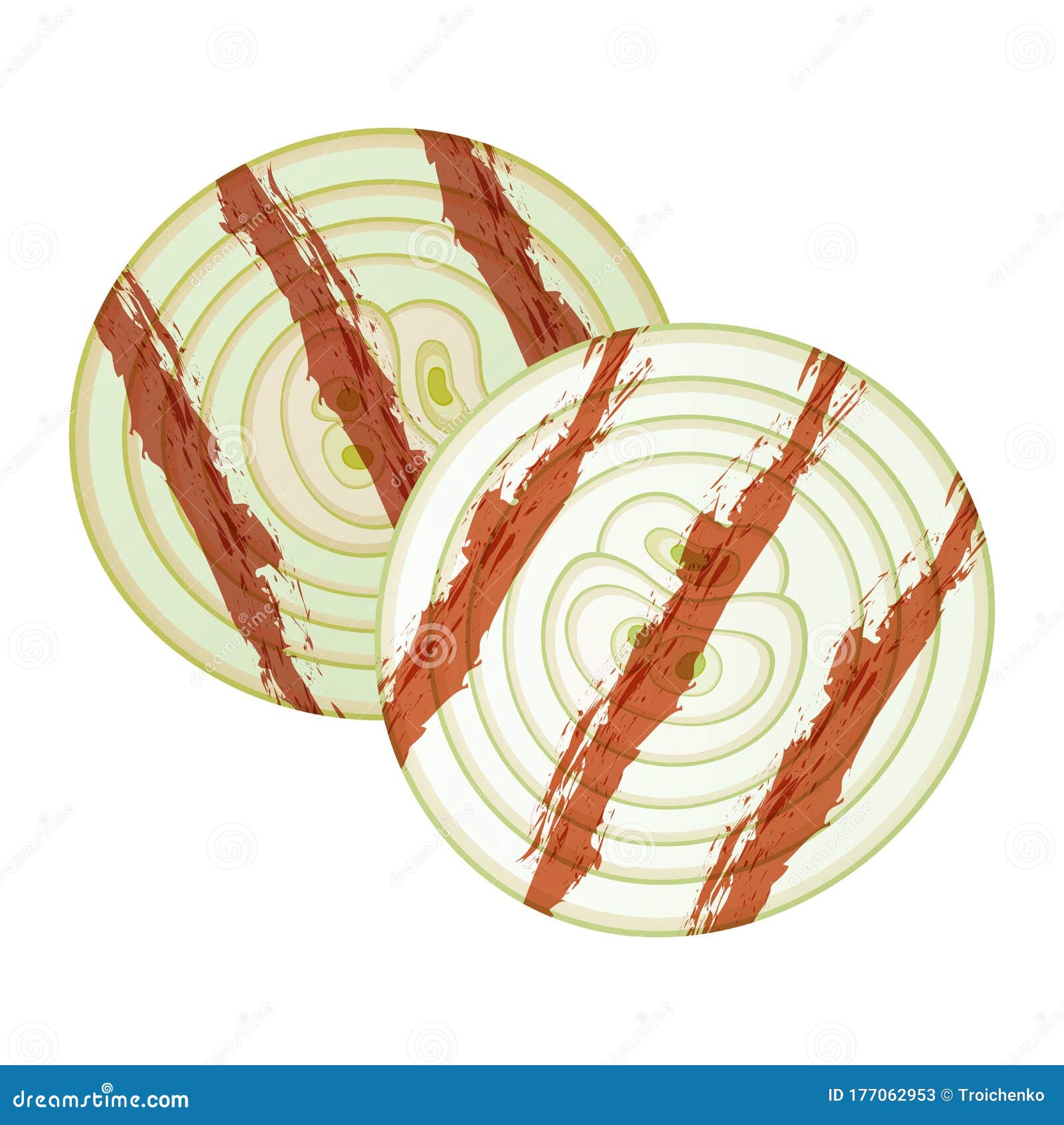 Grilled Sliced Onion Isolated on White Background. Rings of Onion Stock