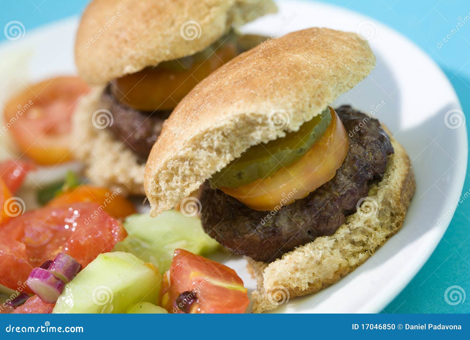 Grilled Slider Hamburgers stock photo. Image of tomato 17046850